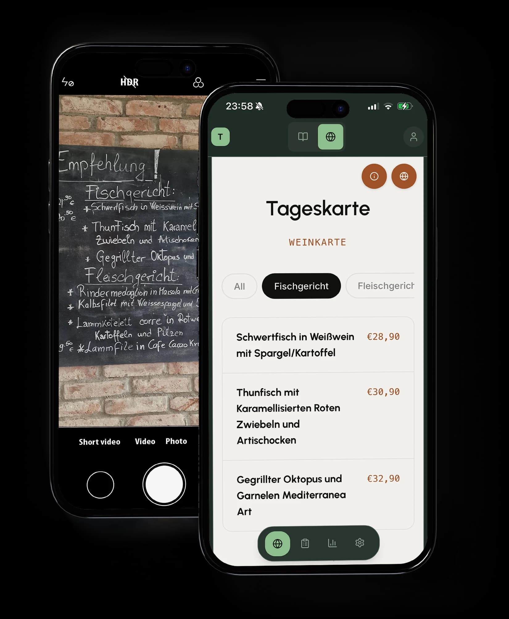 A photo of a paper menu becoming a live digital menu